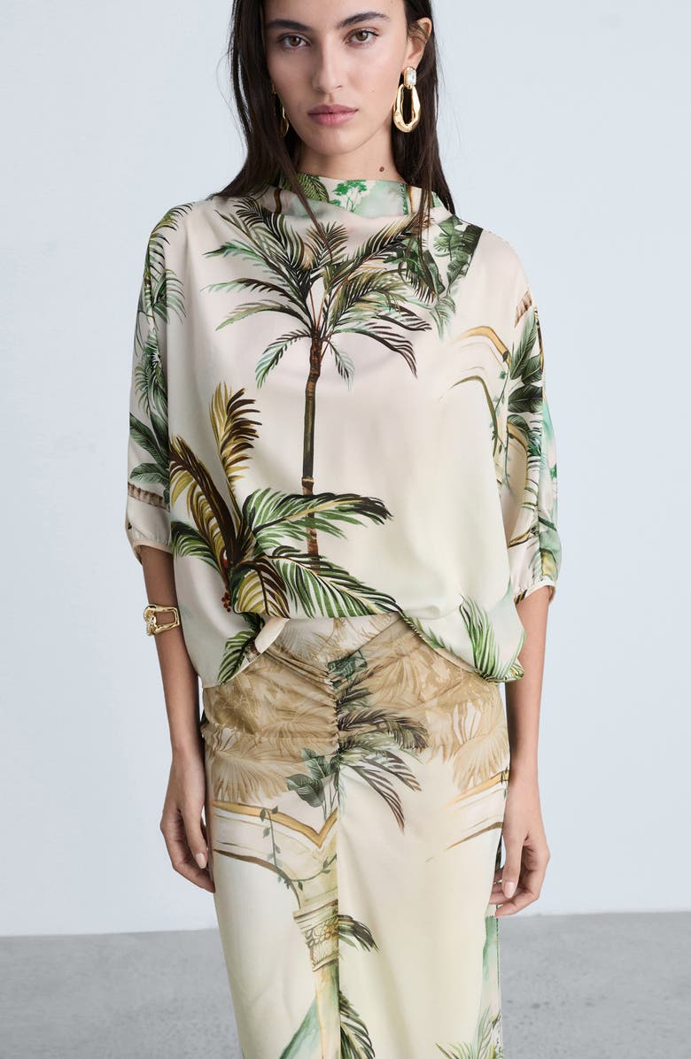 MANGO Tropical Print Front Slit Skirt, Alternate, color, 