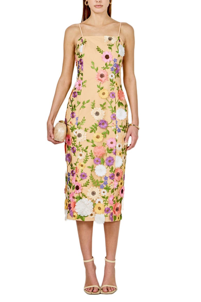 Floral Embroidery Midi Dress, Main, color, BEIGE MULTI FLORAL