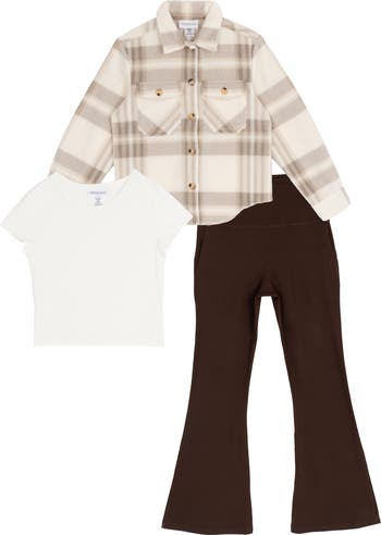 Kids' Shacket, T-shirt & Wide Leg Pants Set