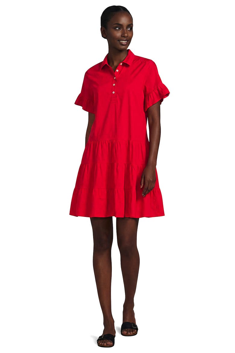 Poplin Flutter Sleeve Knee Length Popover Dress, Main, color, Compass Red