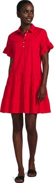 Lands' End Poplin Flutter Sleeve Knee Length Popover Dress