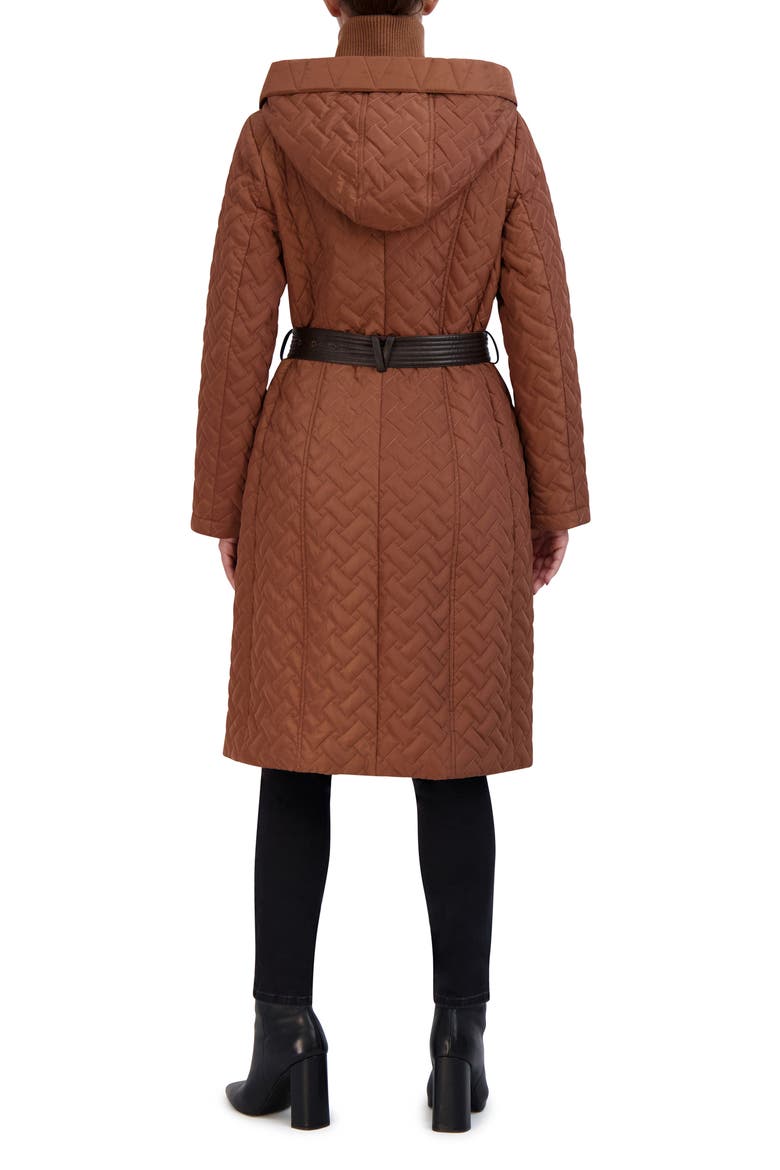Leather Trim Hooded Quilted Coat, Alternate, color, PECAN