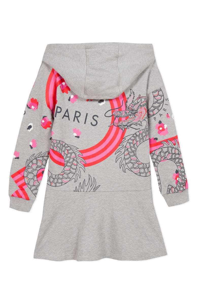 KENZO Graphic Hooded Sweatshirt Dress, Alternate, color, 