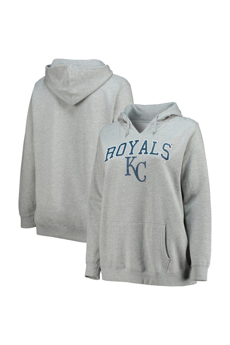 Women's Heather Gray Kansas City Royals Plus Size Notch Neck Fleece Pullover Hoodie, Main, color, Heather Gray