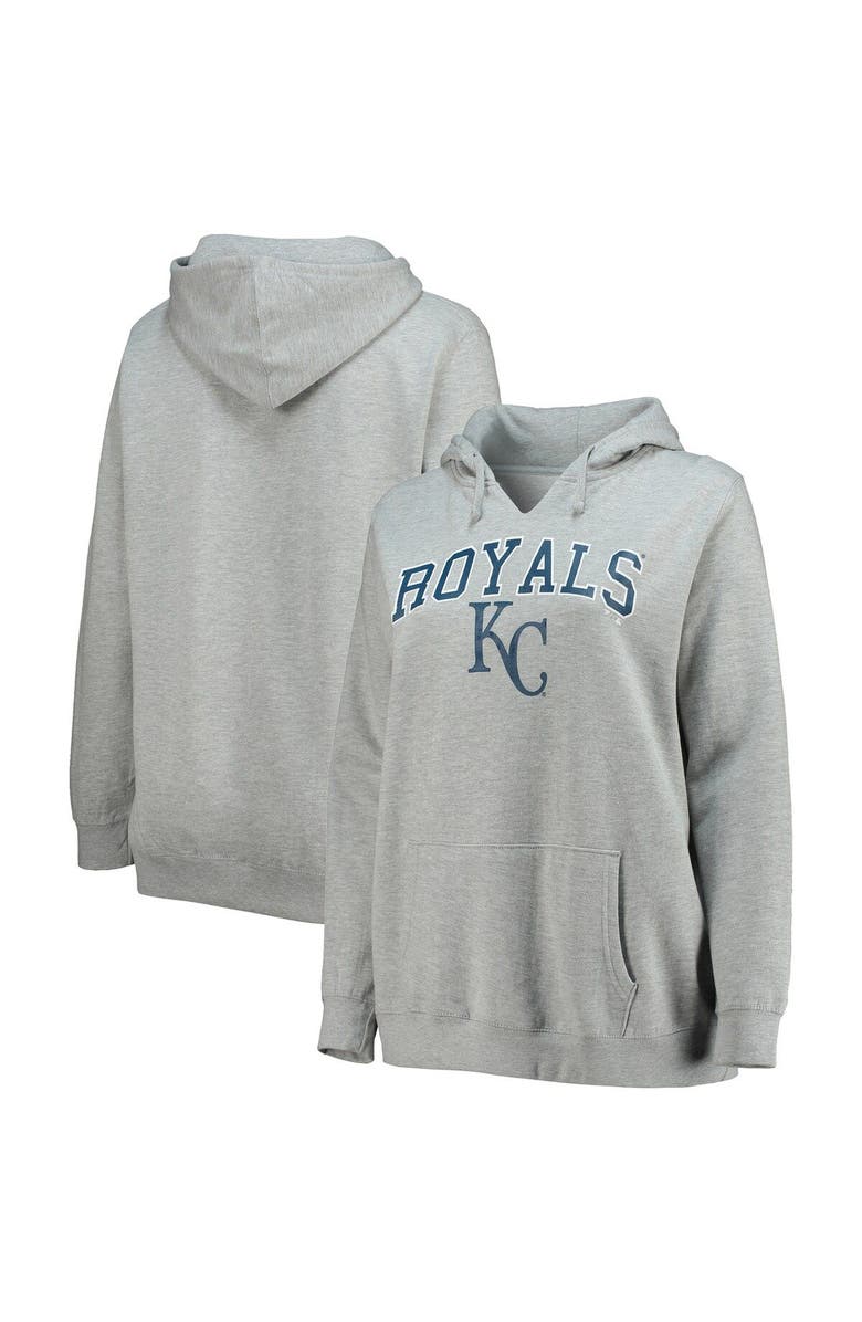 PROFILE Women's Heather Gray Kansas City Royals Plus Size Notch Neck Fleece Pullover Hoodie, Main, color,