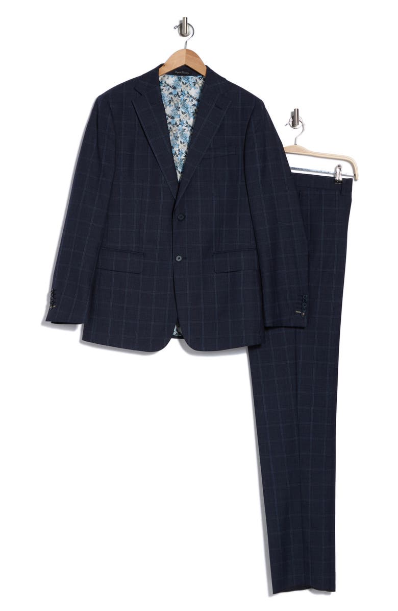 English Laundry Plaid Trim Fit Notch Lapel Wool Blend Two-Piece Suit, Alternate, color, Navy