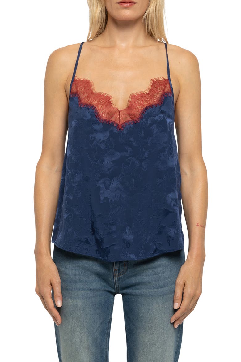 Cespa Horse Jacquard Silk Camisole, Main, color, MARINE