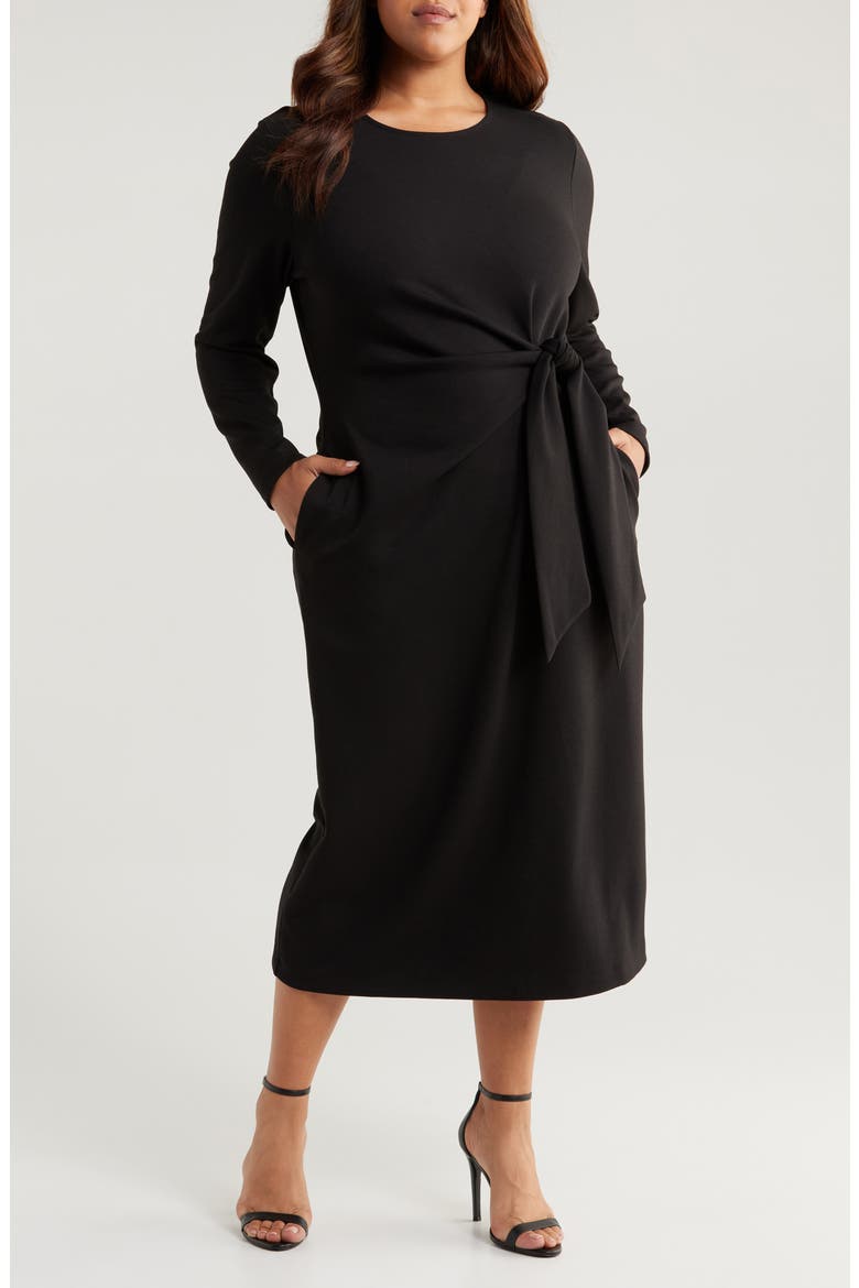 Nordstrom Tie Waist Long Sleeve Midi Dress (Women)