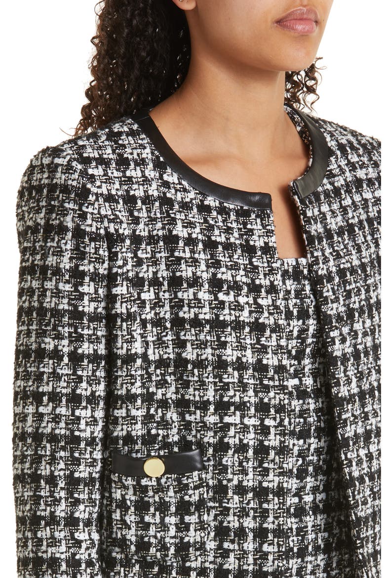 Donita Faux Leather Trim Tweed Jacket, Alternate, color, BLACK/ OFF WHITE