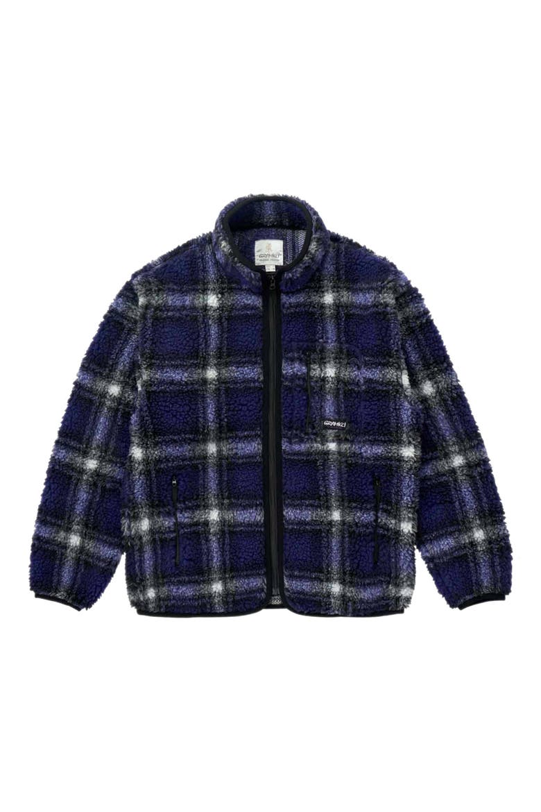 Shadow Plaid Faux Shearling Jacket, Alternate, color, PURPLE SHADOW PLAID