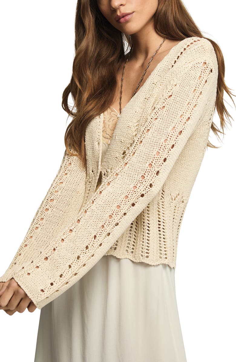 Lucky Brand Pointelle Crop Cardigan, Alternate, color, Turtledove