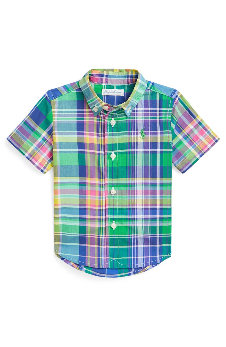 Ralph Lauren Plaid Short Sleeve Cotton Button-Down Shirt, Main, color, 
