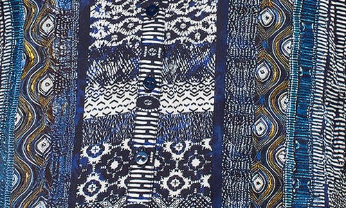 Liverpool Los Angeles Three Quarter Sleeve Shibori Print Shirt In Blue
