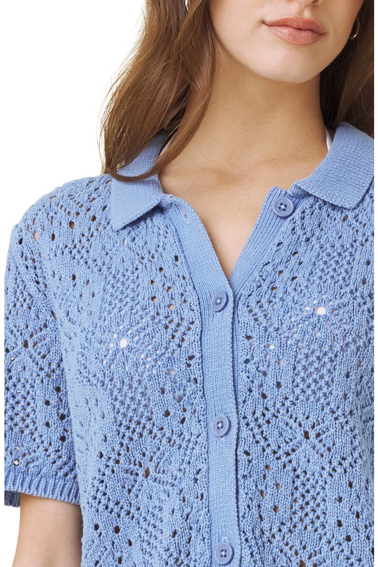 Beckham Crochet Button-Up Cotton Blend Polo, Alternate, color, AZURE BLUE