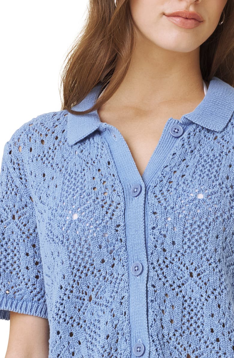 Splendid Beckham Crochet Button-Up Cotton Blend Polo, Alternate, color, Azure Blue