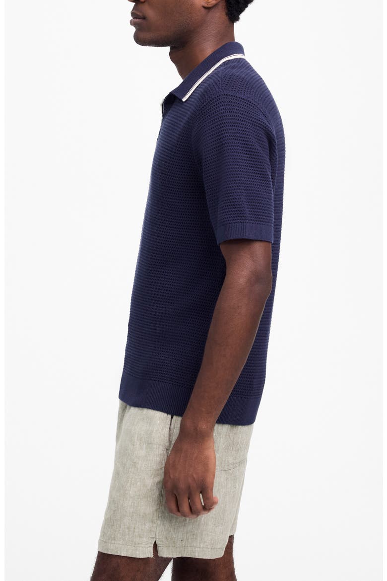 Contrast Stitch Johnny Collar Sweater Polo, Alternate, color, INK