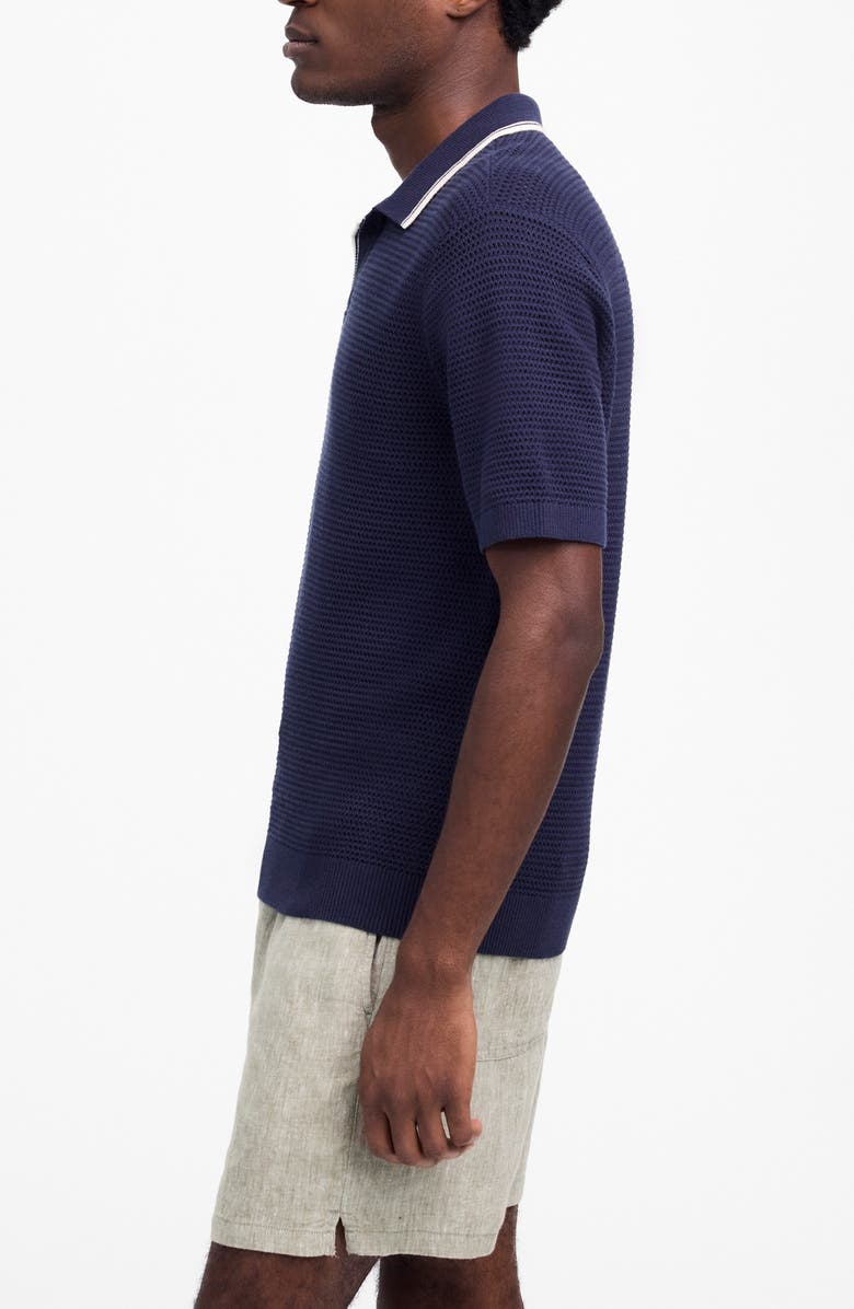 Madewell Contrast Stitch Johnny Collar Sweater Polo, Alternate, color, Ink