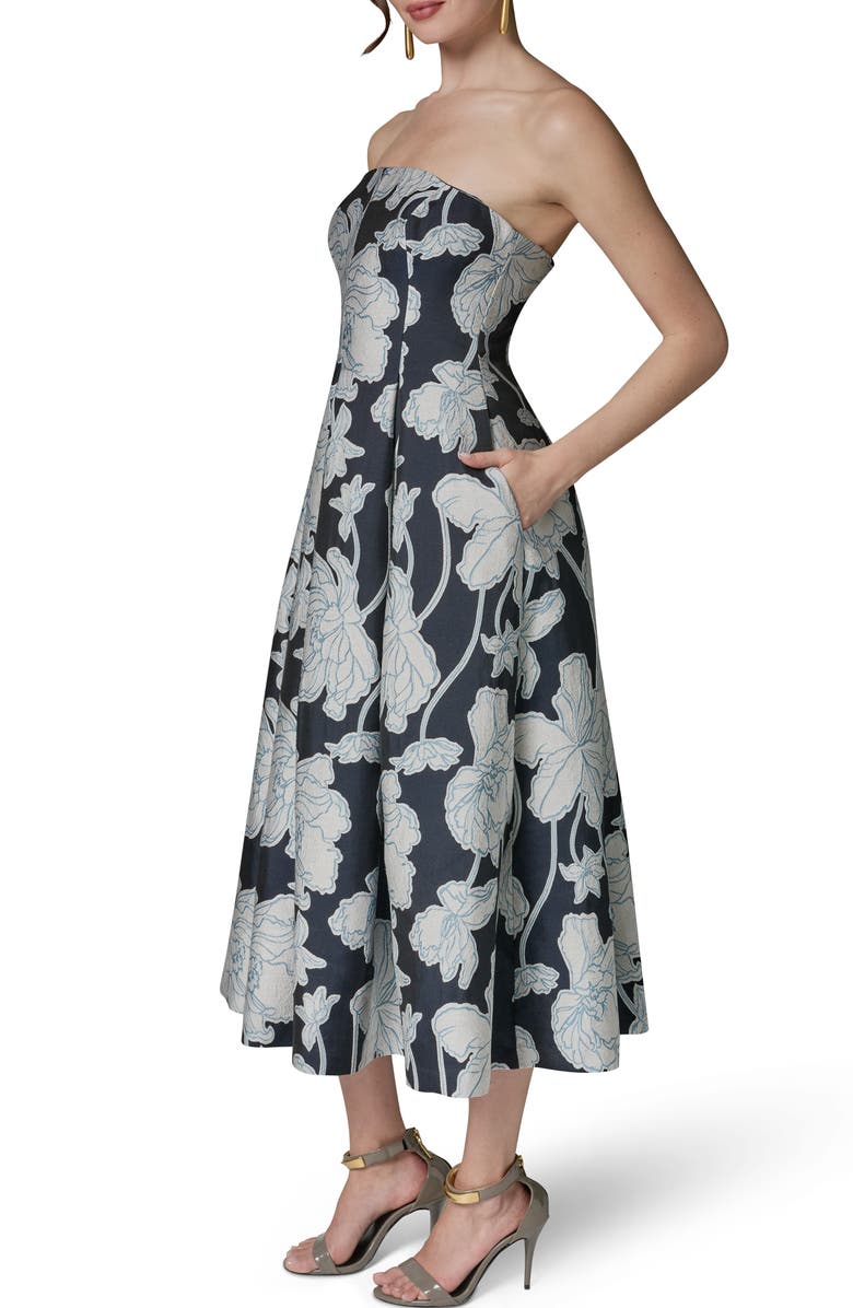 Donna Karan New York Floral Jacquard Strapless Dress, Alternate, color, Nightfall/ Cream