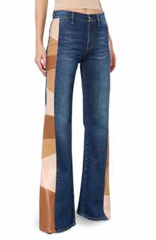 Alice + Olivia Faux Leather Patchwork High Waist Wide Leg Jeans