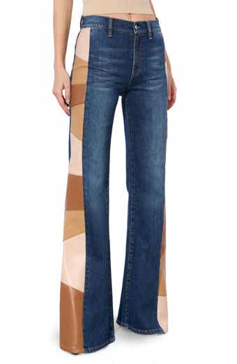 Alice + Olivia Faux Leather Patchwork High Waist Wide Leg Jeans