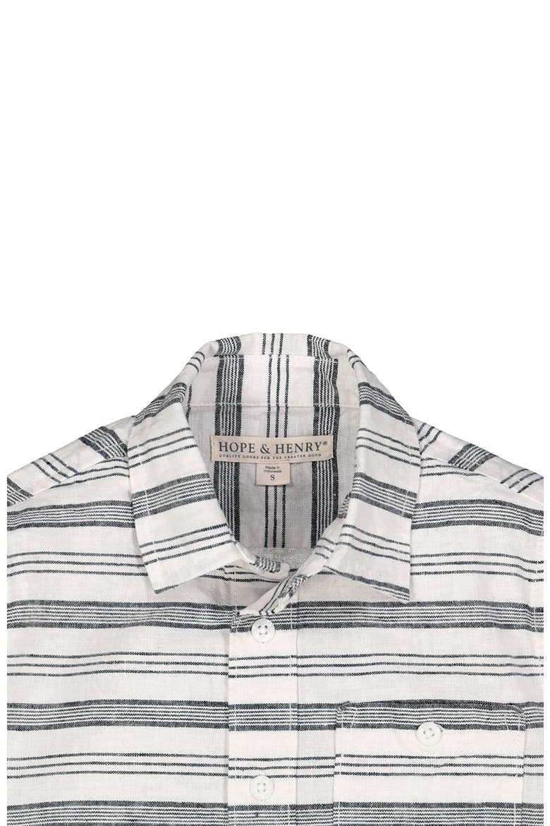 Baby Boys' Linen Short Sleeve Button Down Shirt, Infant, Alternate, color, Black and White Stripe Linen