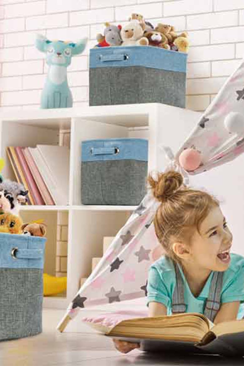 Aqua Twill Storage Basket - Set of 3, Alternate, color, AQUA