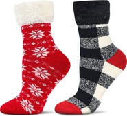 MeMoi Assorted 2-Pack Faux Fur Trim Nonslip Crew Socks