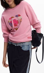 Desigual Heart Embroidered Cotton Graphic Sweatshirt