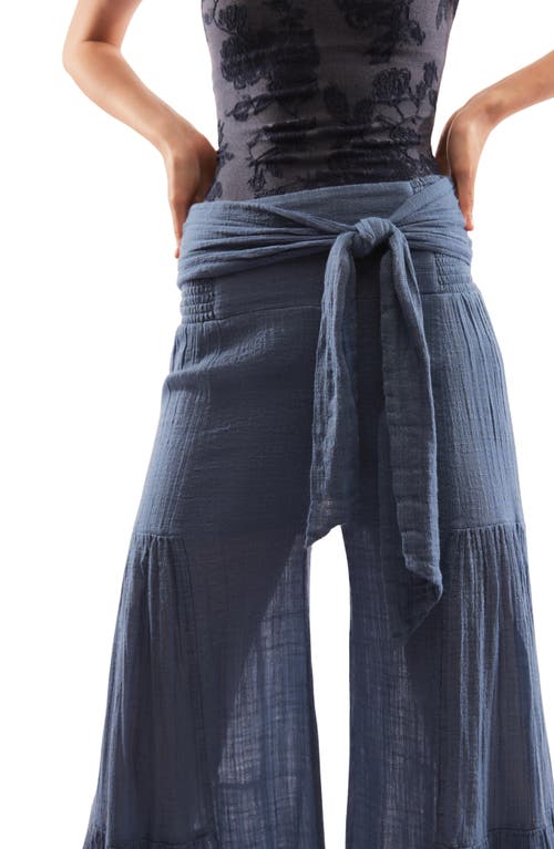Free People Good Day Tie Waist Wide Leg Pants In Blue