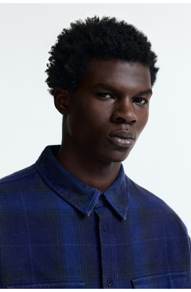 H&M Relaxed Fit Printed Shirt, Alternate, color, Dark Blue/Plaid