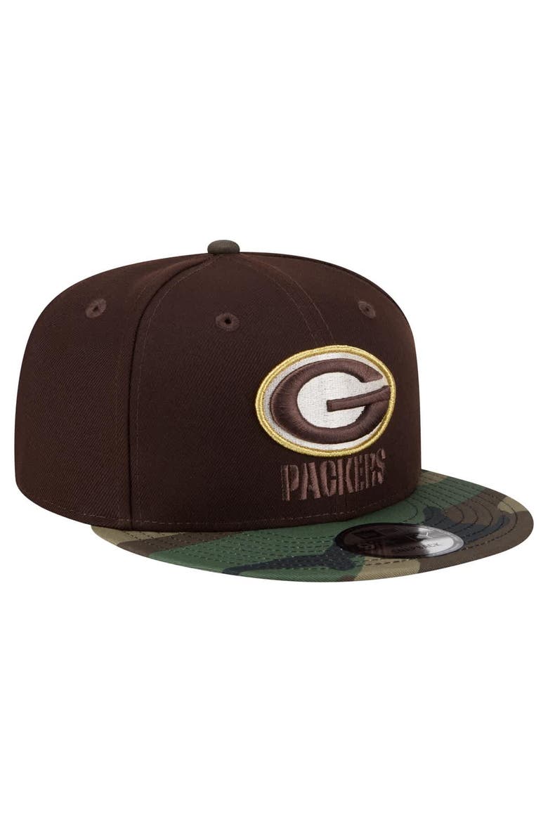 Men's New Era  Dark Brown Green Bay Packers Burnt Wood Camo 9FIFTY Snapback Hat, Alternate, color, Dark Brown