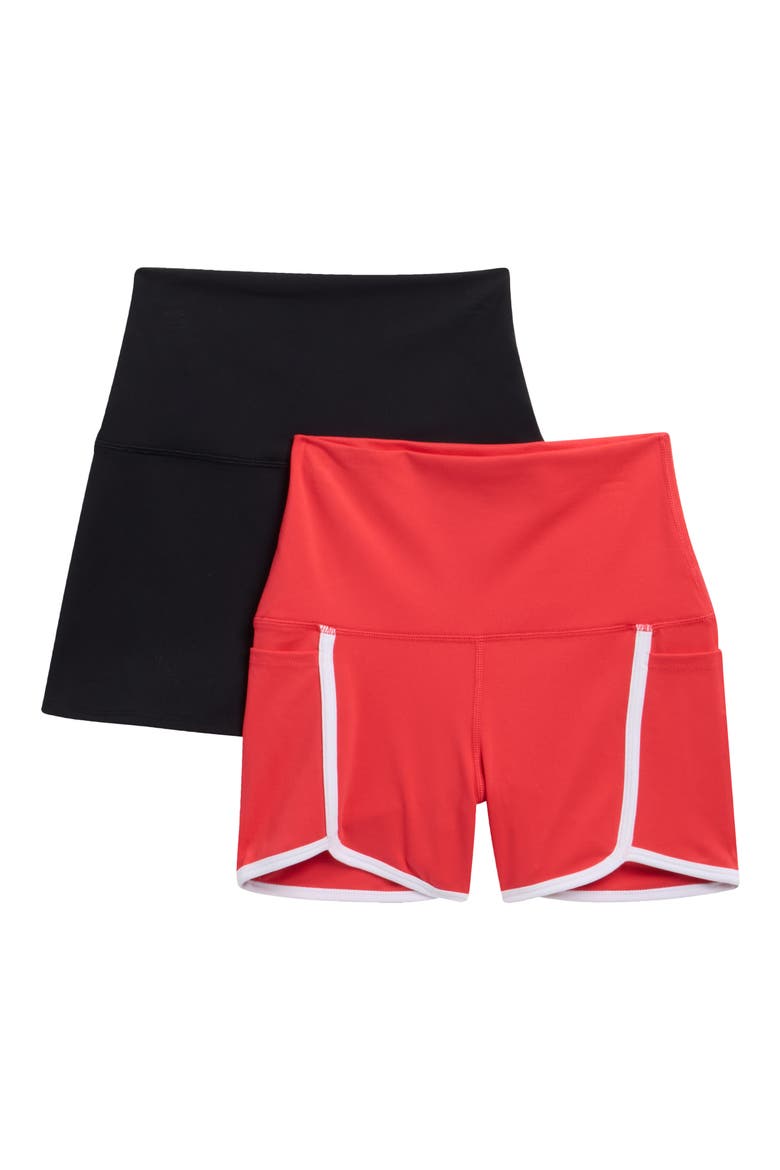 Lux 2-Pack High Waist Bike Shorts, Main, color, HIBISCUS/ BLACK