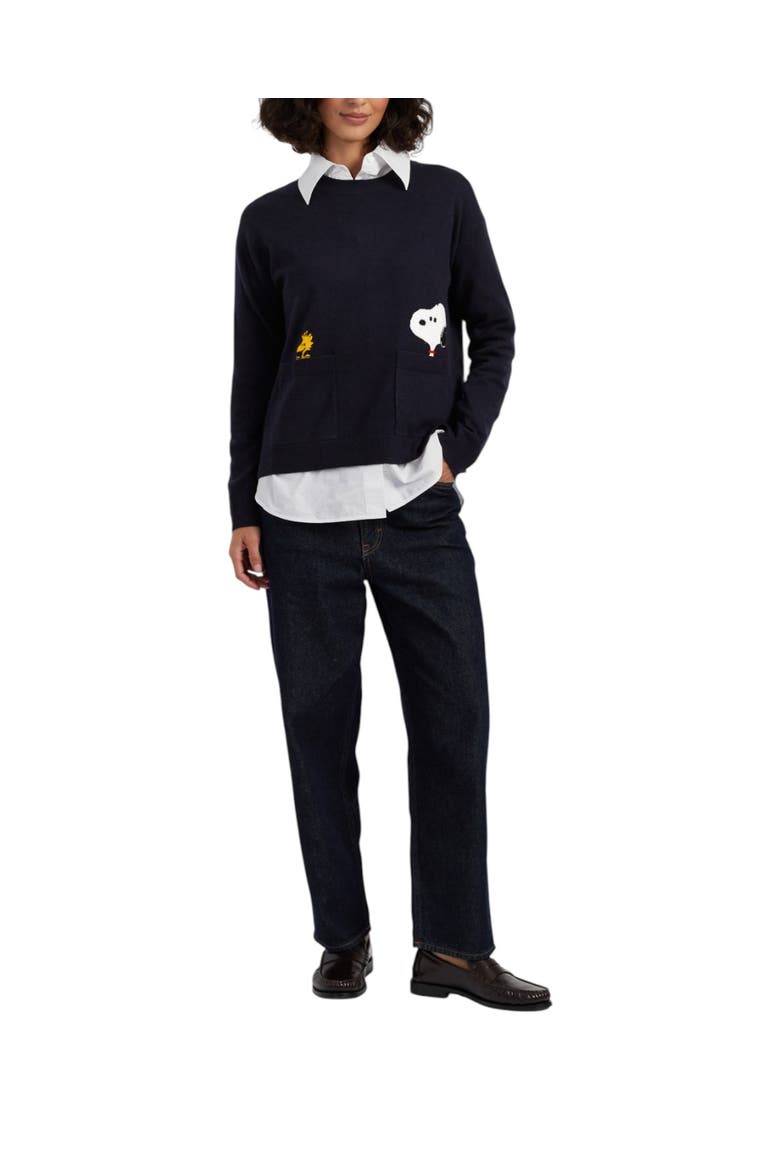 Wool-cashmere Snoopy Peeking Pocket Sweater, Alternate, color, Navy