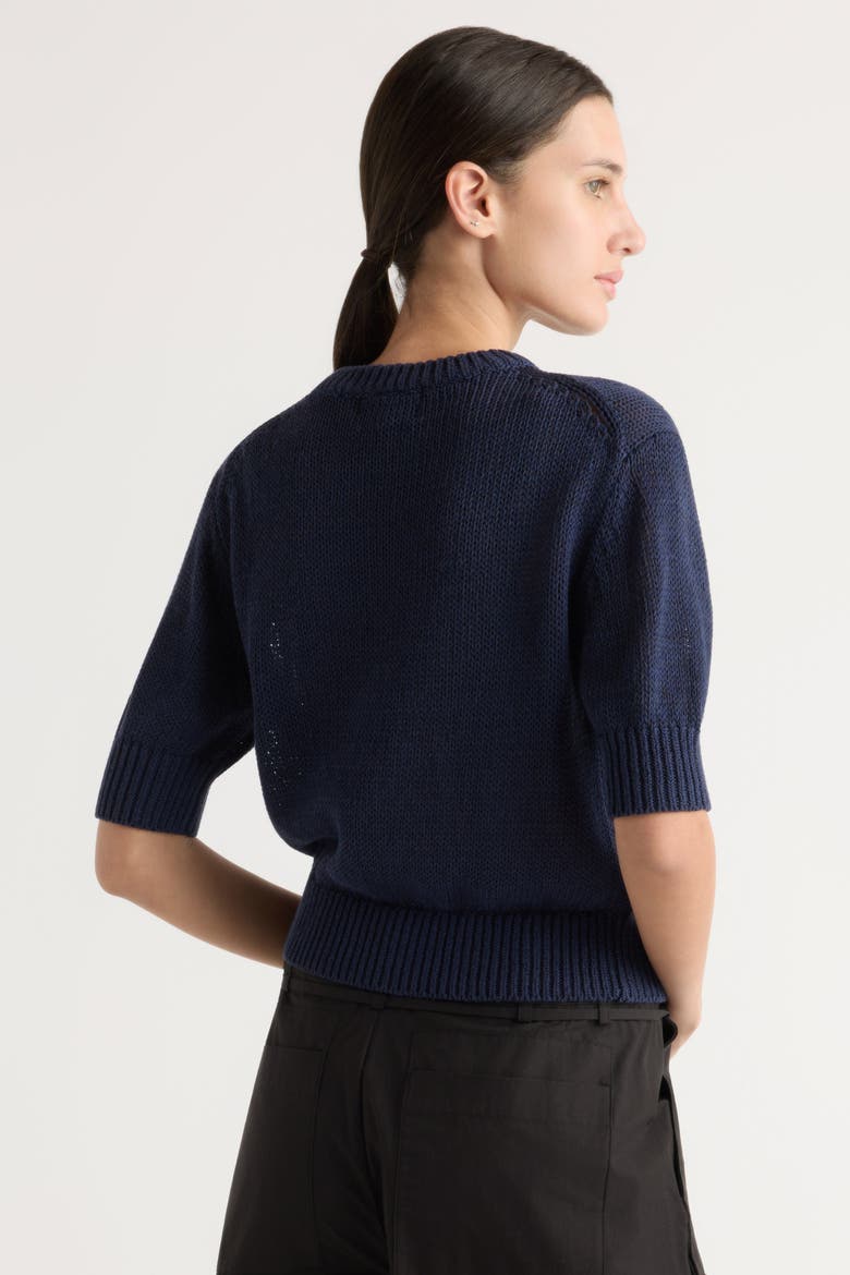 Heidi Pullover Short-Sleeve Knit Top, Alternate, color, Navy