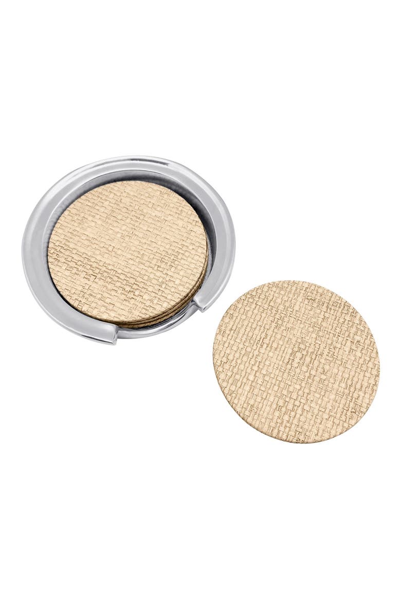 Set of 4 Coconut Grove Faux Grasscloth Coasters, Alternate, color, BEIGE