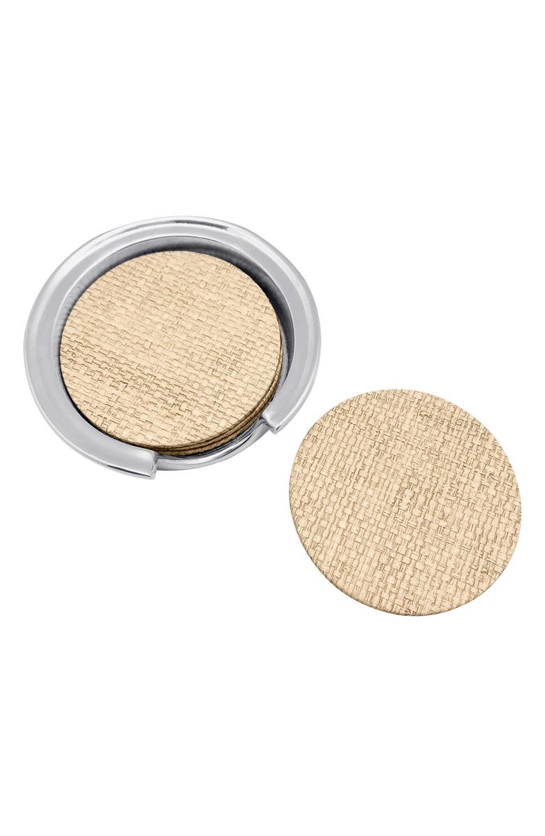 Mariposa Set of 4 Coconut Grove Faux Grasscloth Coasters, Alternate, color, Beige