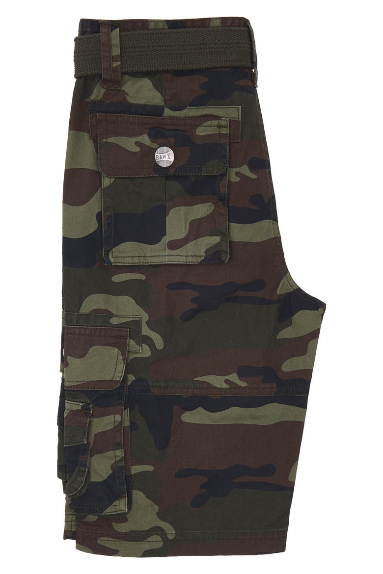 Kids' Belted Cotton Twill Cargo Shorts, Alternate, color, OLIVE CAMO