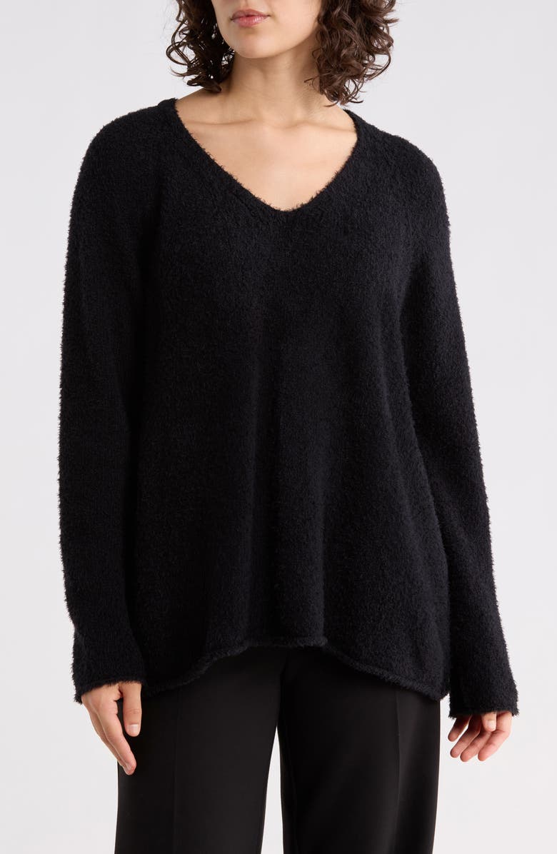 Eileen Fisher V-Neck Organic Cotton Sweater, Main, color, Black