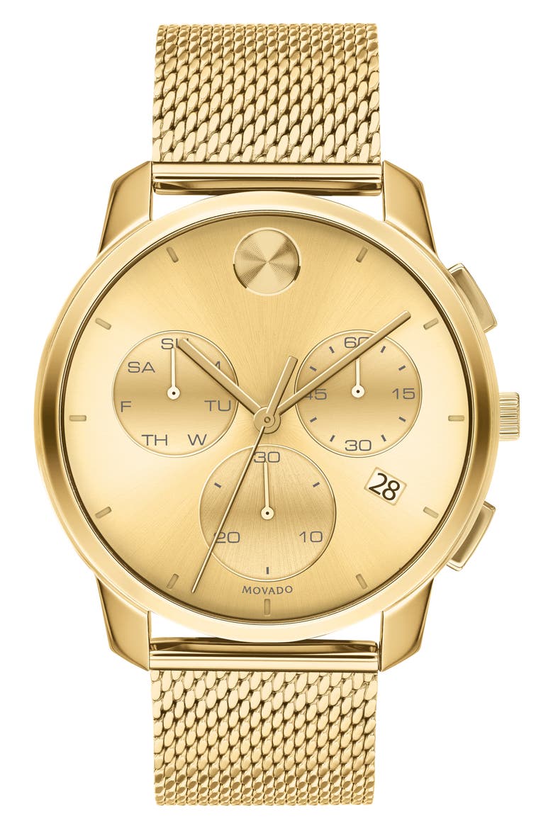Bold Chronograph Mesh Strap Watch, 42mm, Main, color, GOLD
