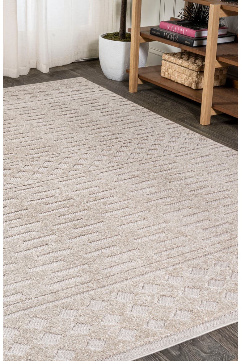 Xlendi High-Low Pile Moroccan Geometric Indoor/Outdoor Area Rug, Alternate, color, Beige