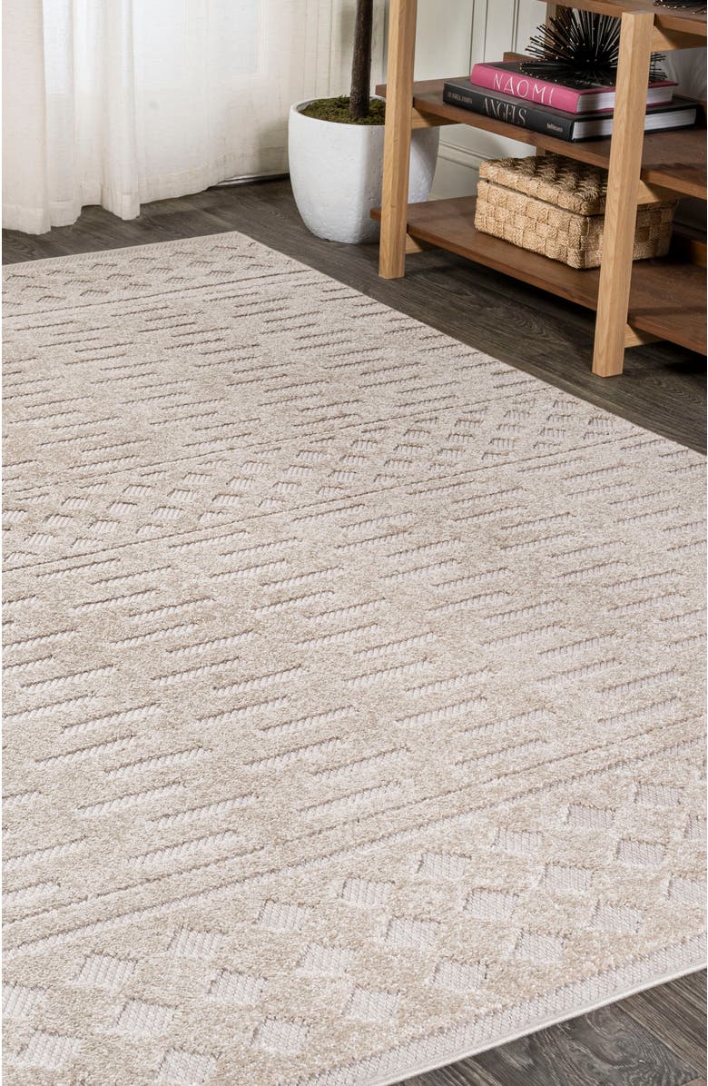 JONATHAN Y Xlendi High-Low Pile Moroccan Geometric Indoor/Outdoor Area Rug, Alternate, color, Beige