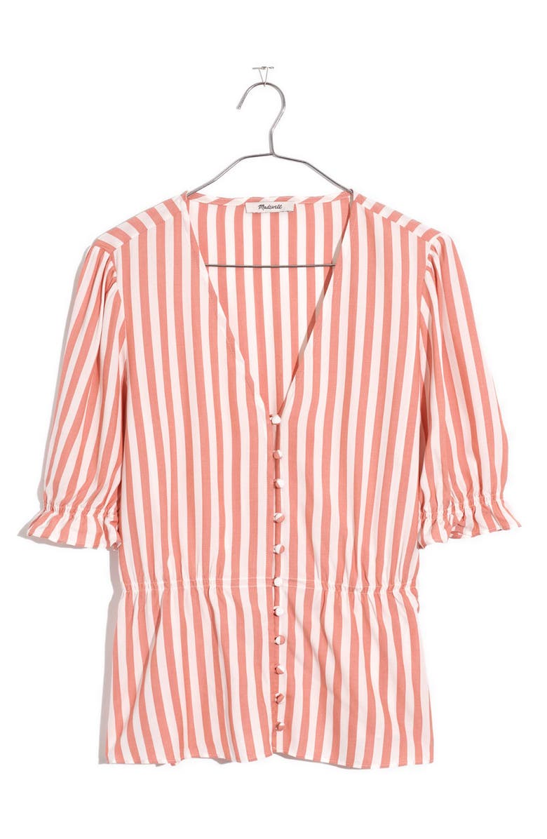 Madewell Stripe V-Neck Peplum Popover Top, Alternate, color, 