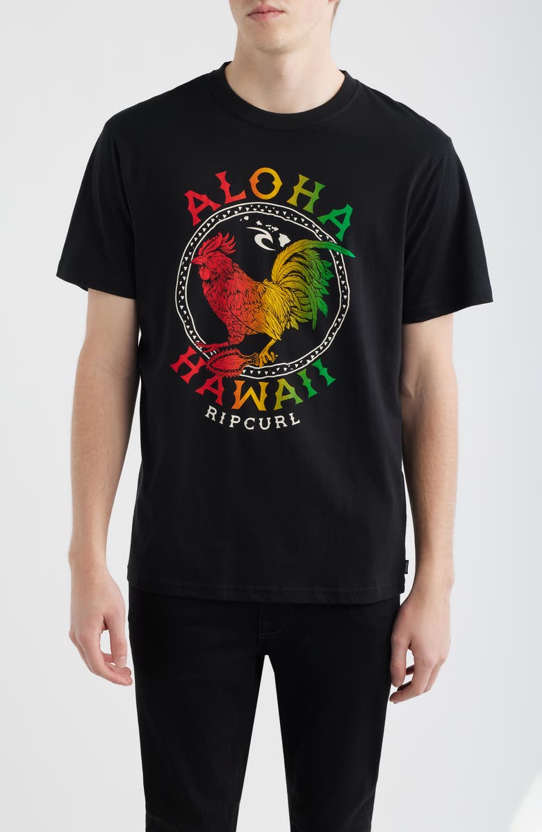 Rip Curl Aloha Hawaii Roster Cotton Graphic T-Shirt, Main, color, Black