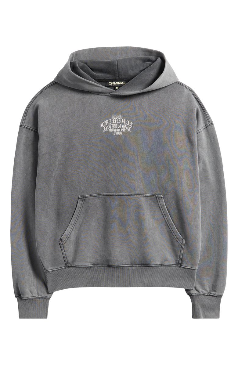 CRIMINAL DAMAGE Logo Mania Oversize Cotton Fleece Hoodie, Alternate, color, Washed Grey
