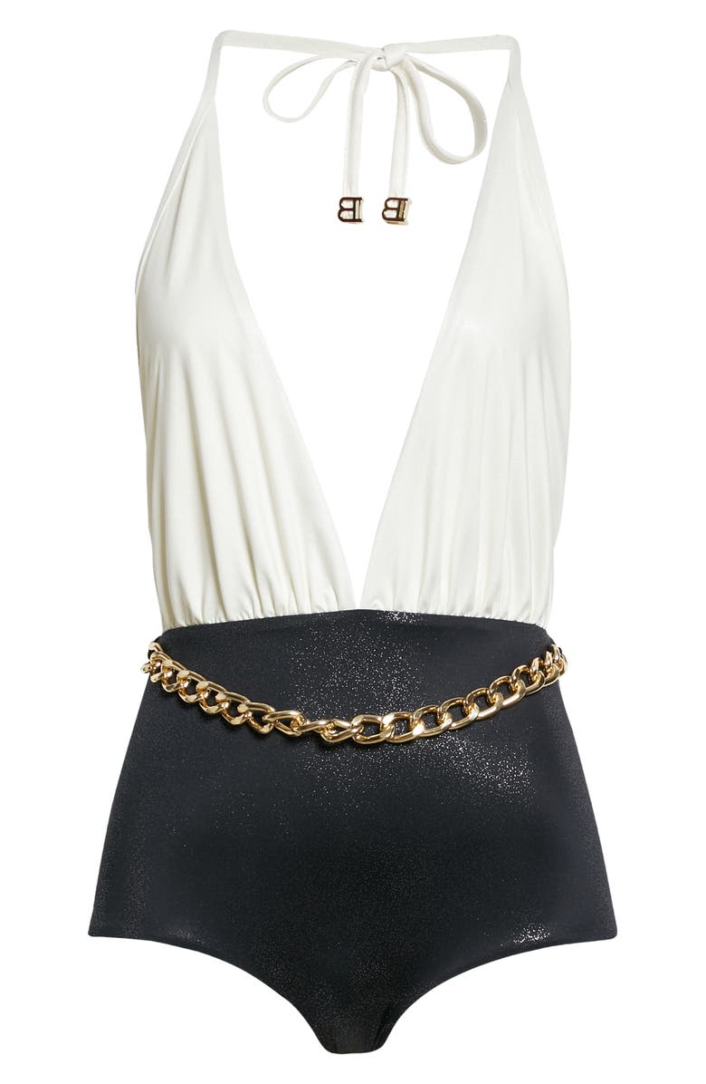 Balmain Chain One-Piece Swimsuit, Alternate, color,