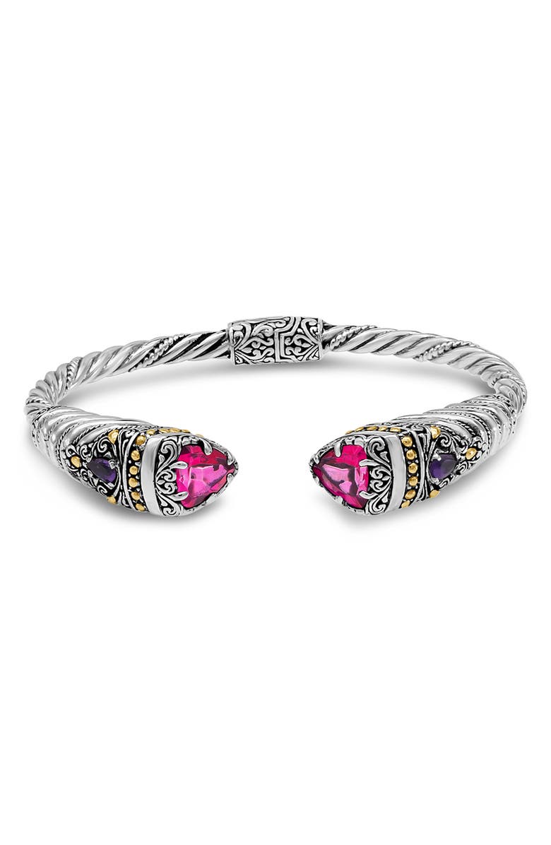 DEVATA Pink Topaz & Sterling Silver Bali Cuff Bracelet, Main, color,