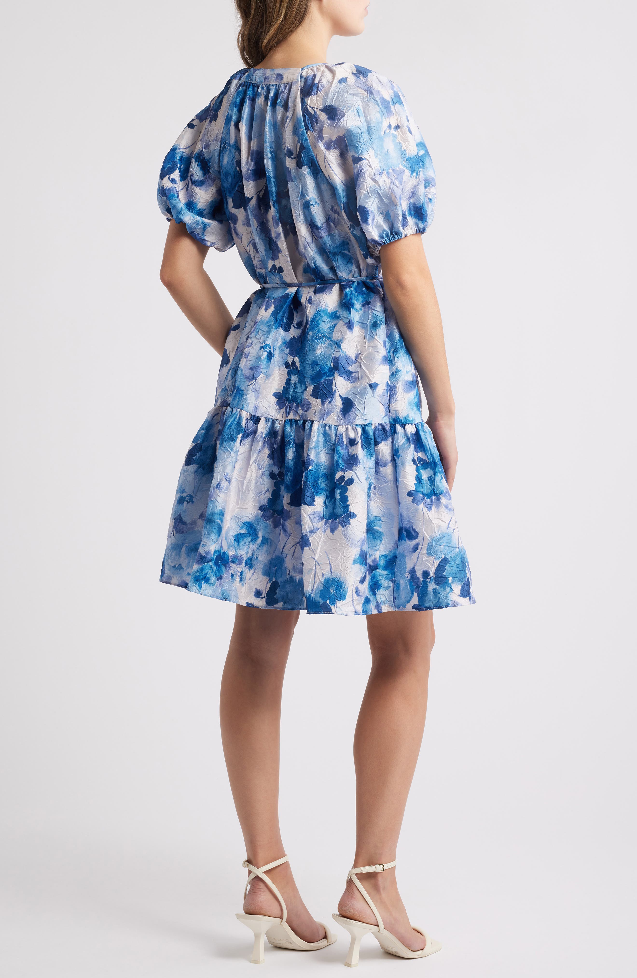 Julia Jordan Floral Puff Sleeve Crinkle Minidress (Women) | Nordstrom