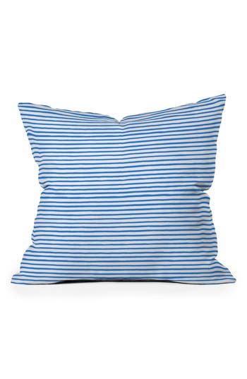 Deny Designs Blue Stripes Throw Pillow In White