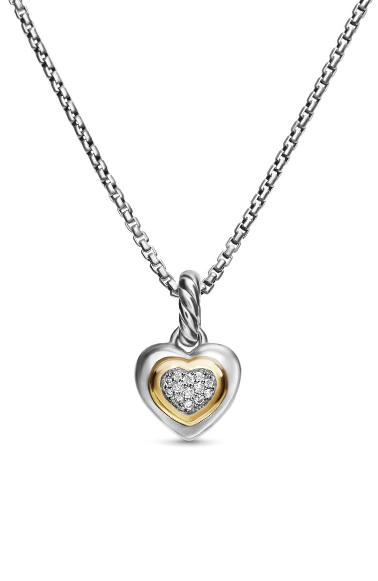 David Yurman Petite Cable Heart Pendant Necklace, Main, color, Sterling Silver/ Gold