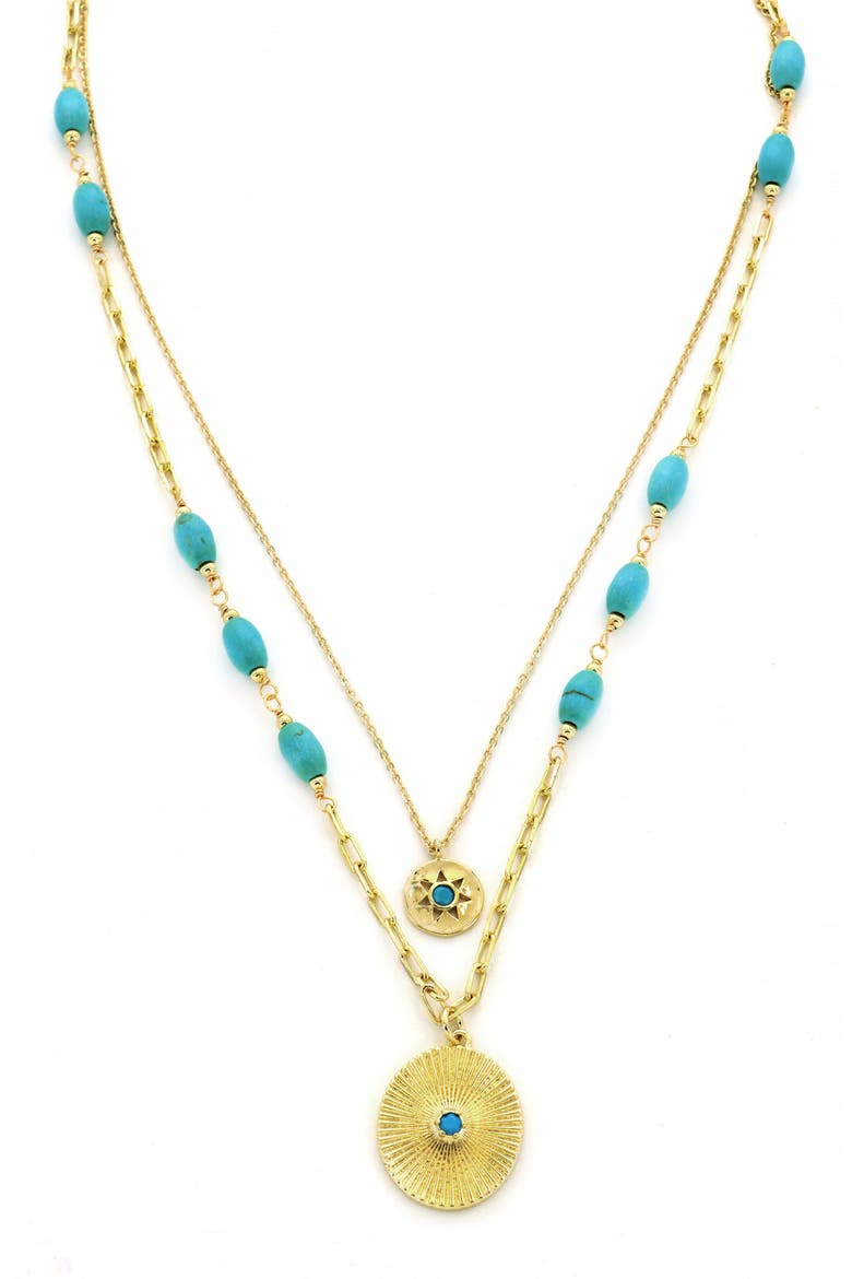 Semiprecious Stone Layered Pendant Necklace, Main, color, TURQUOISE